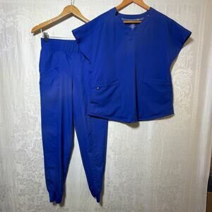 Climate Right Cuddle Duds Scrub Set Small Royal Blue Top Pants Joggers